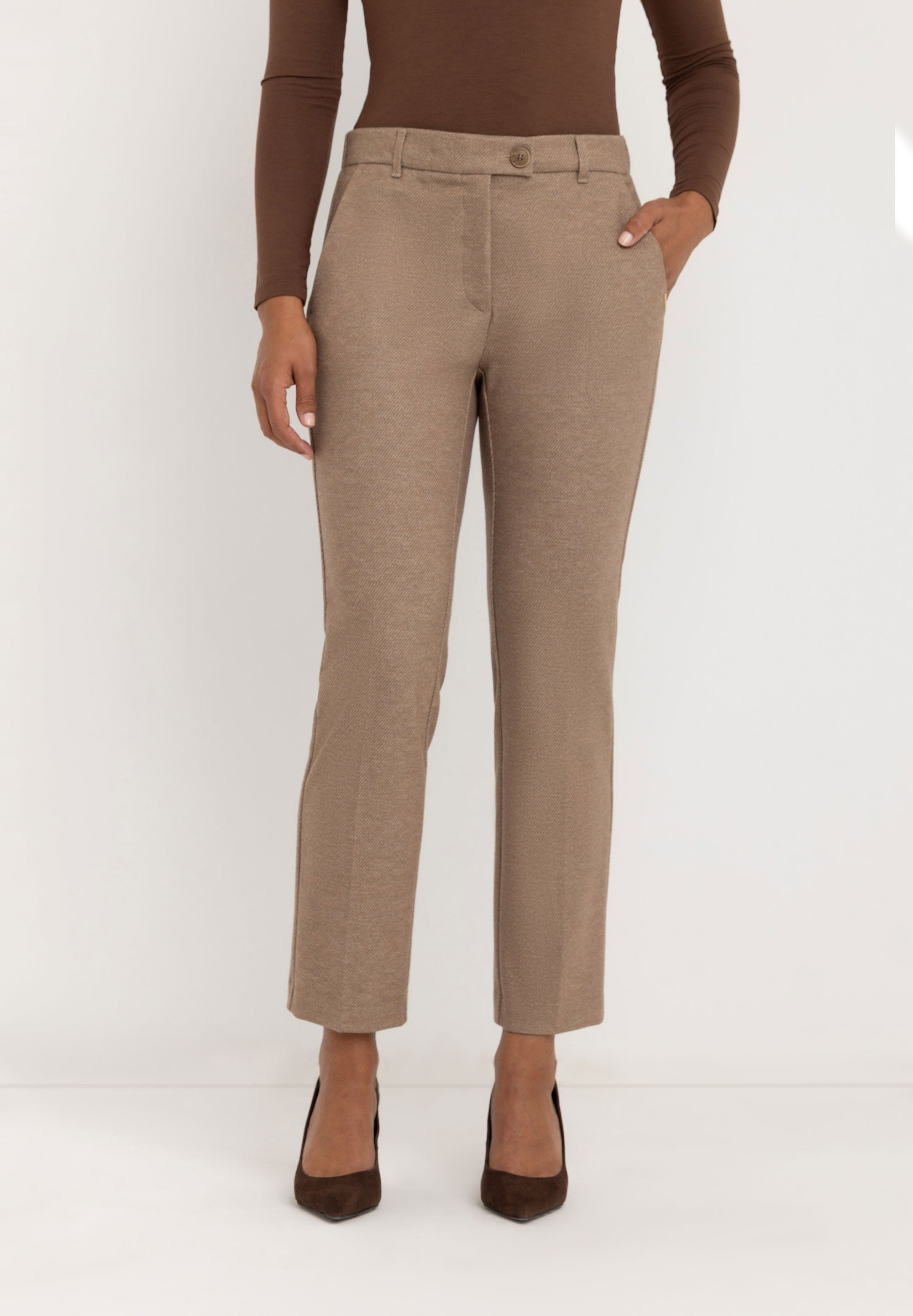 Janet Slim Tailored Broek | Camel Diagonal