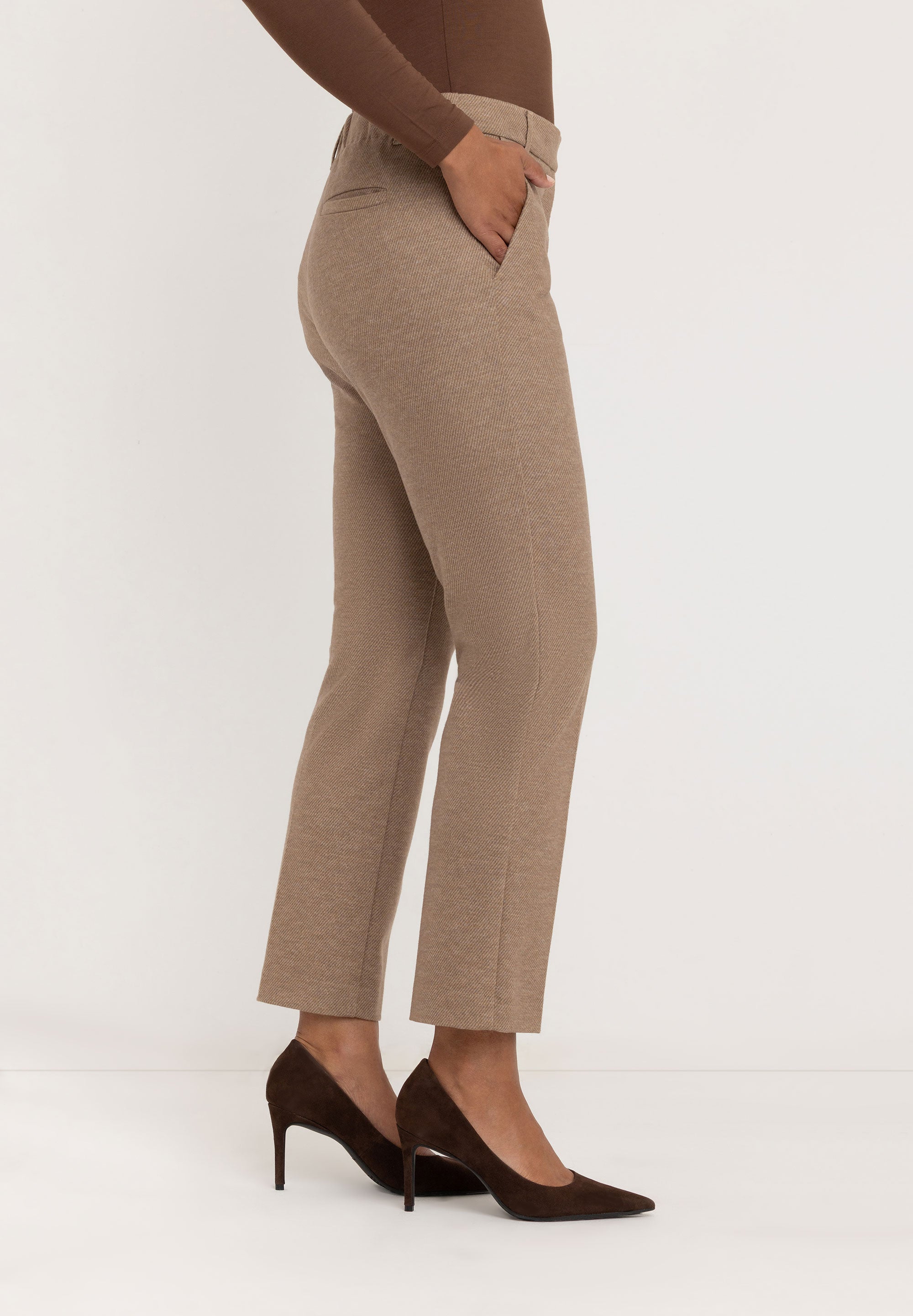 Janet Slim Tailored Broek | Camel Diagonal