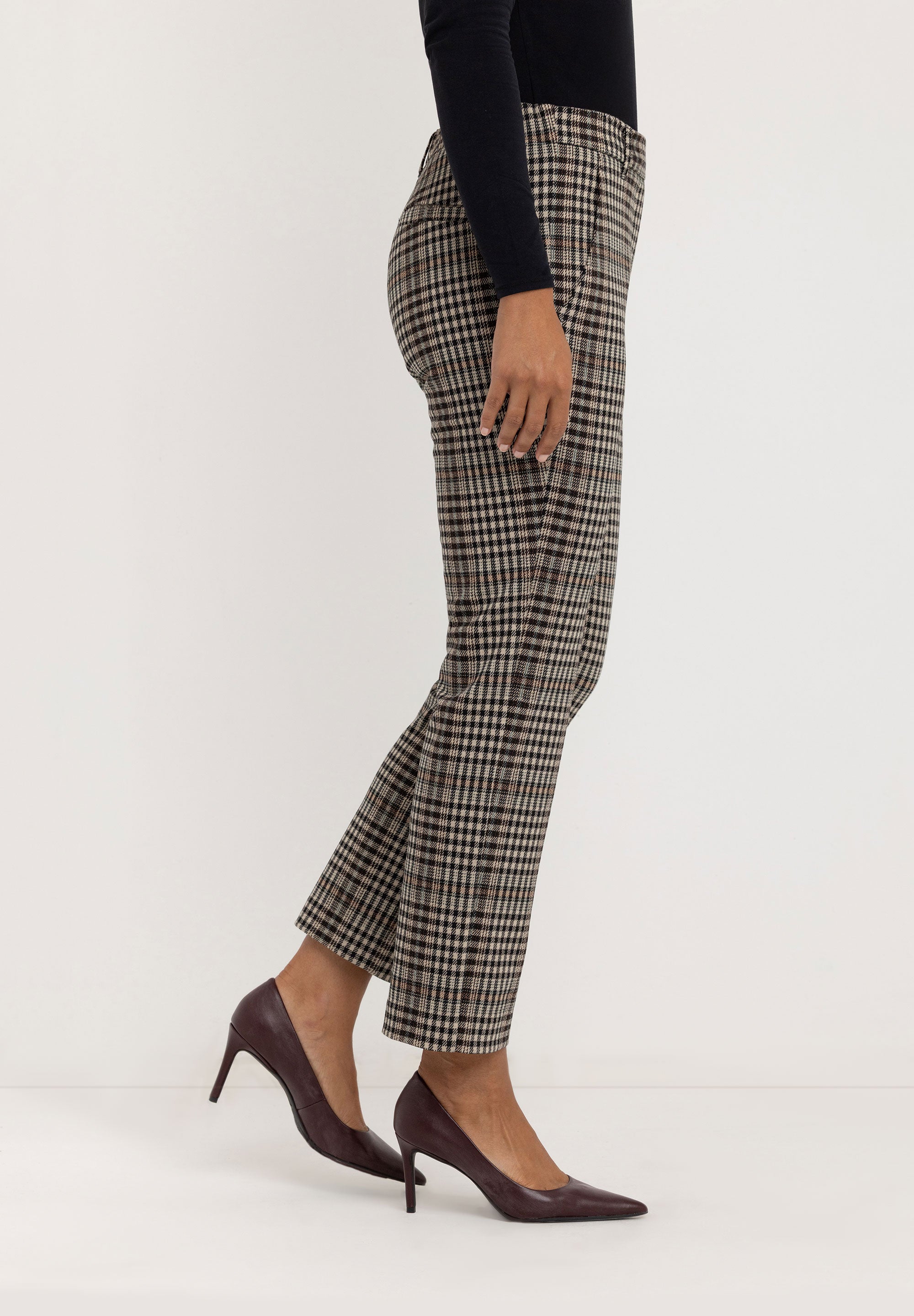 Janet Slim Tailored Broek | Ecru Brown Check