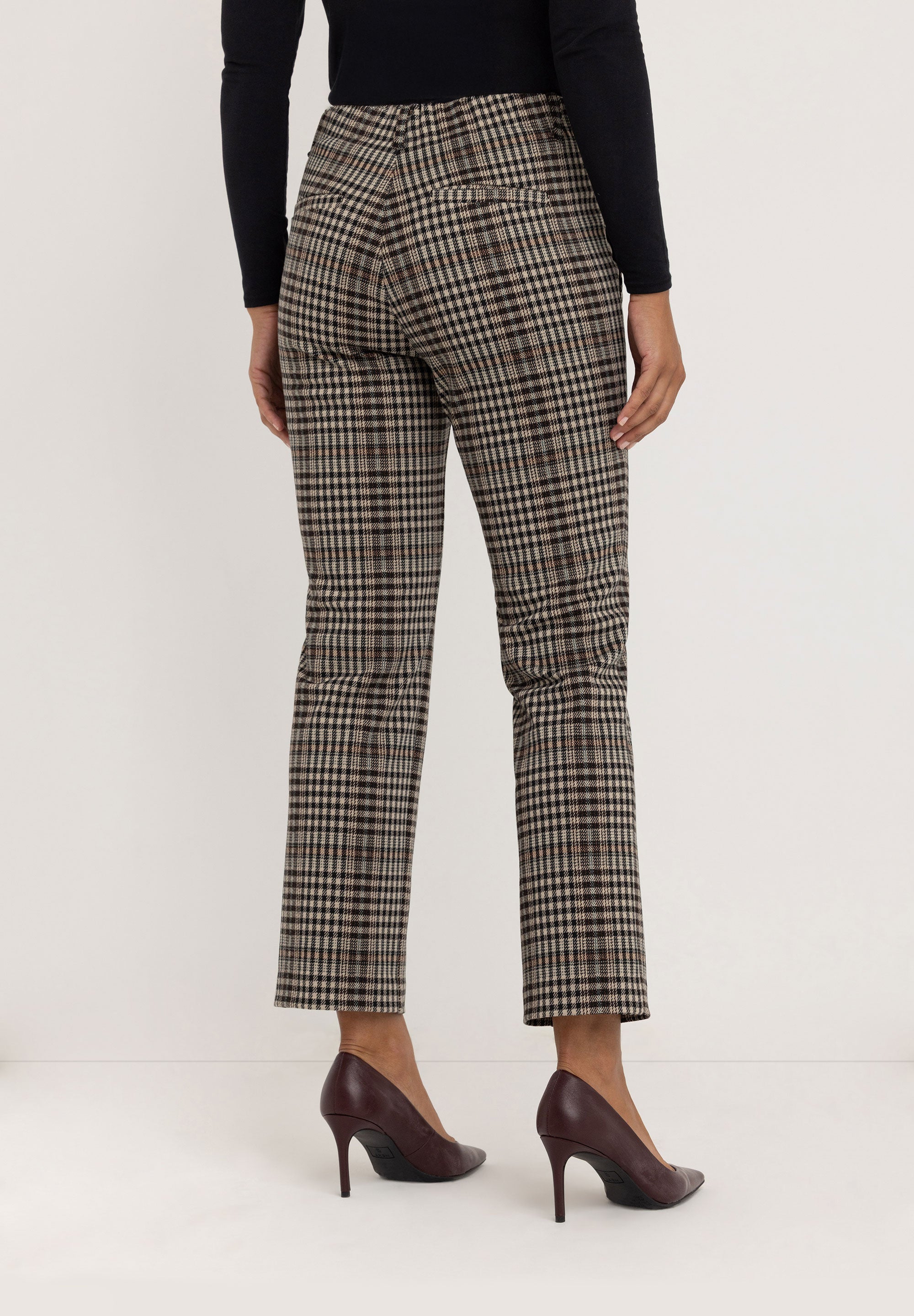Janet Slim Tailored Broek | Ecru Brown Check