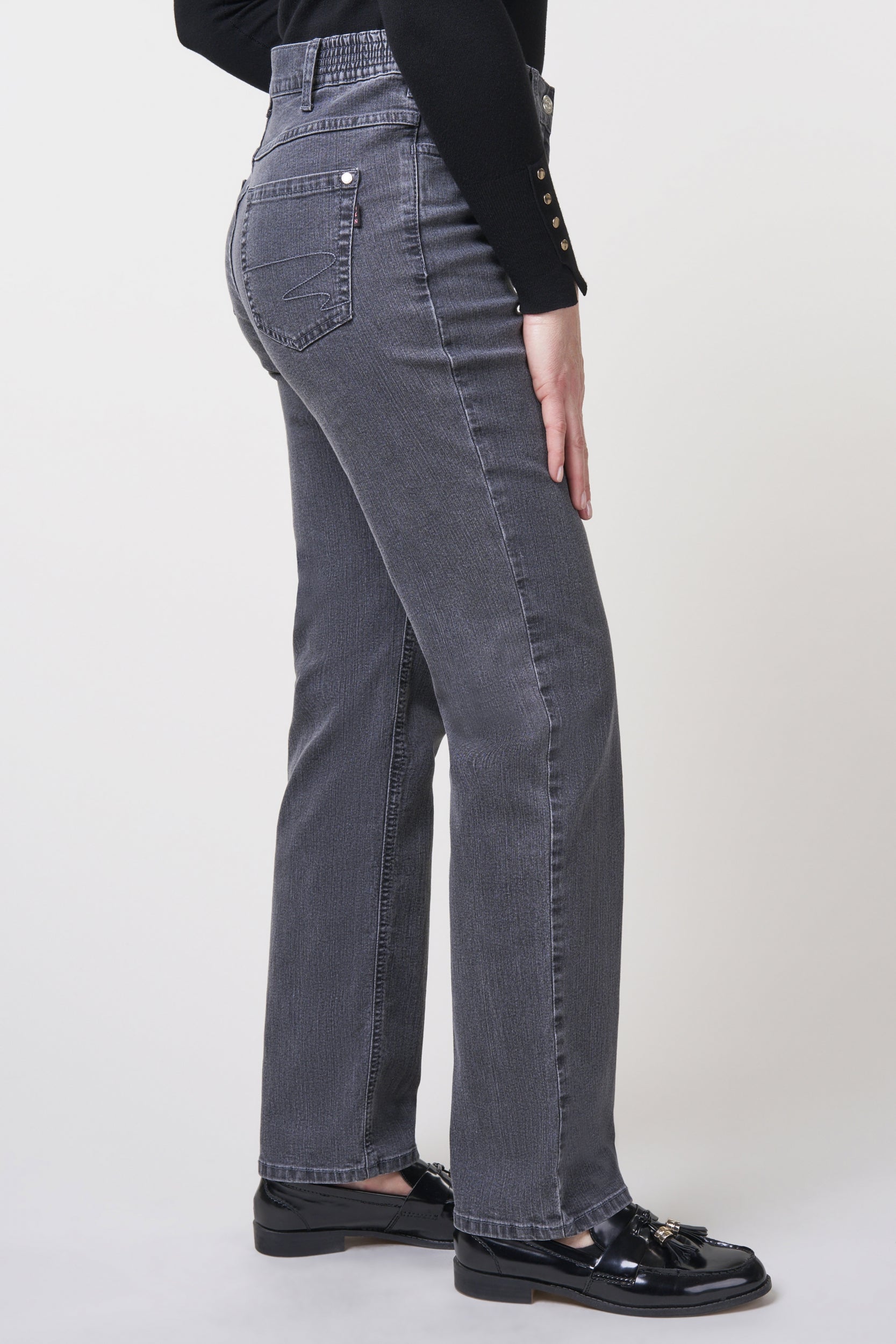 Gretha Denim Classics Straight Jeans | Dark Grey Pants ZRS