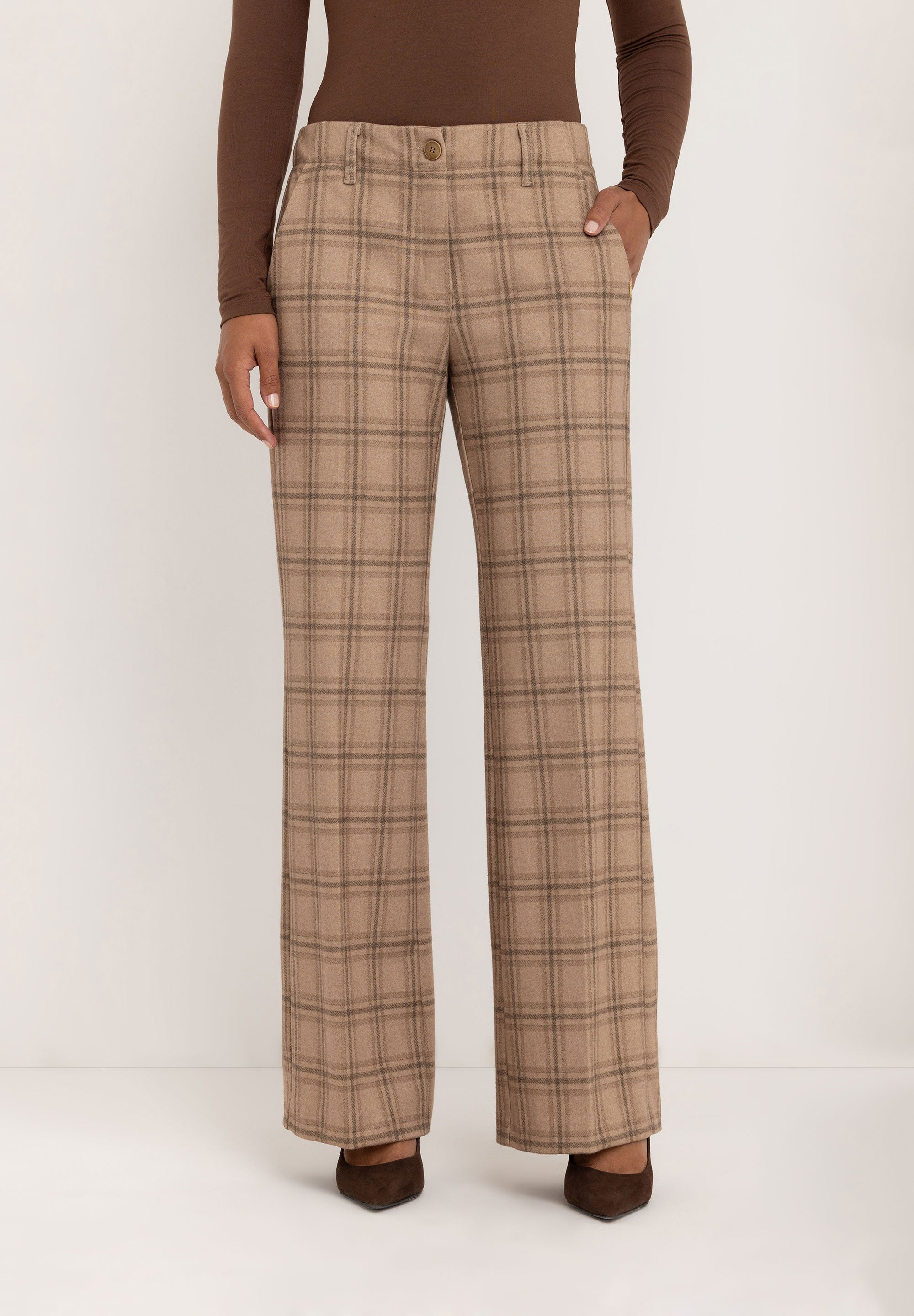 Jessie Wide Flared Pants | Camel Check