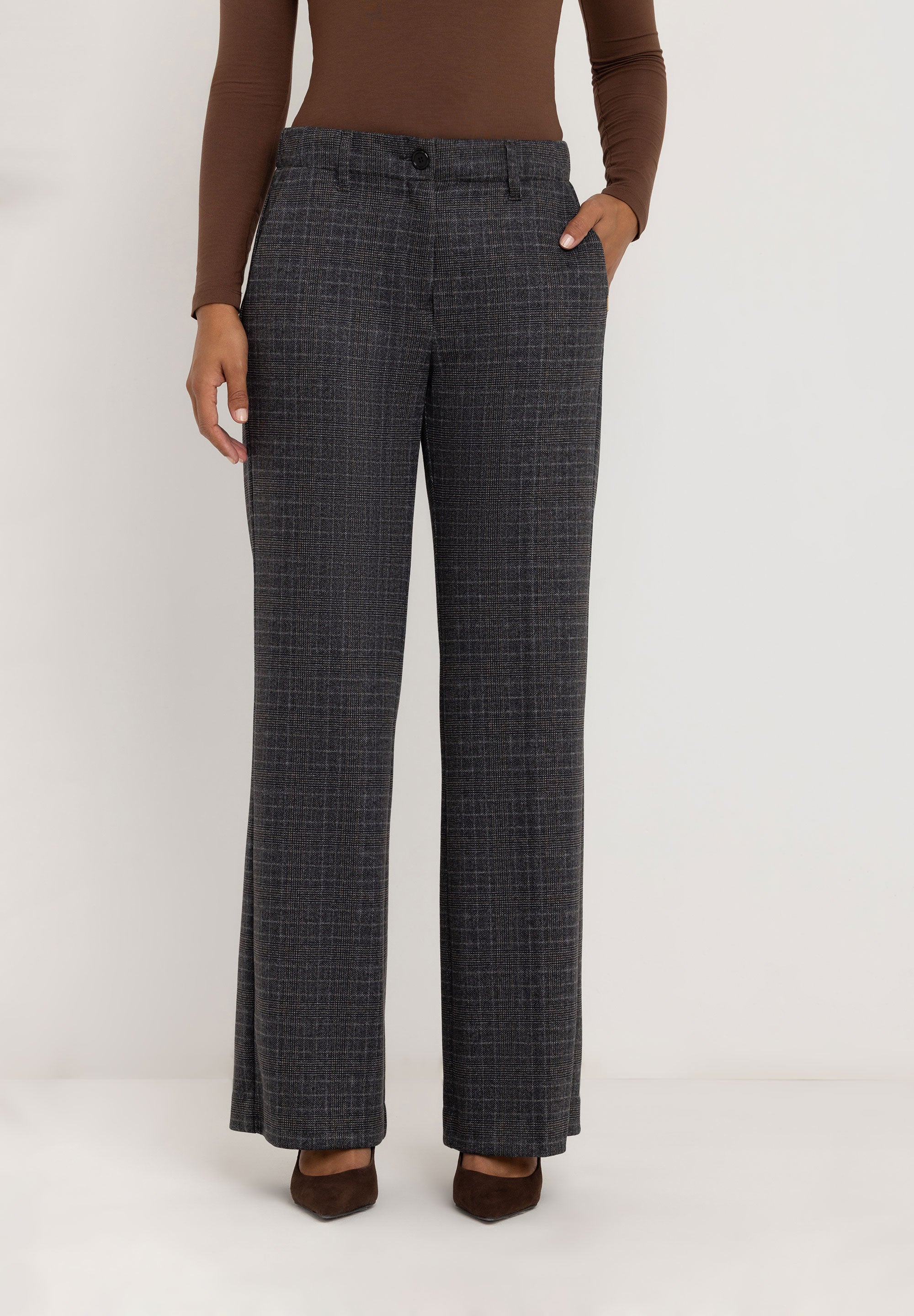 Jessie Wide Flared Pants | Grey Check