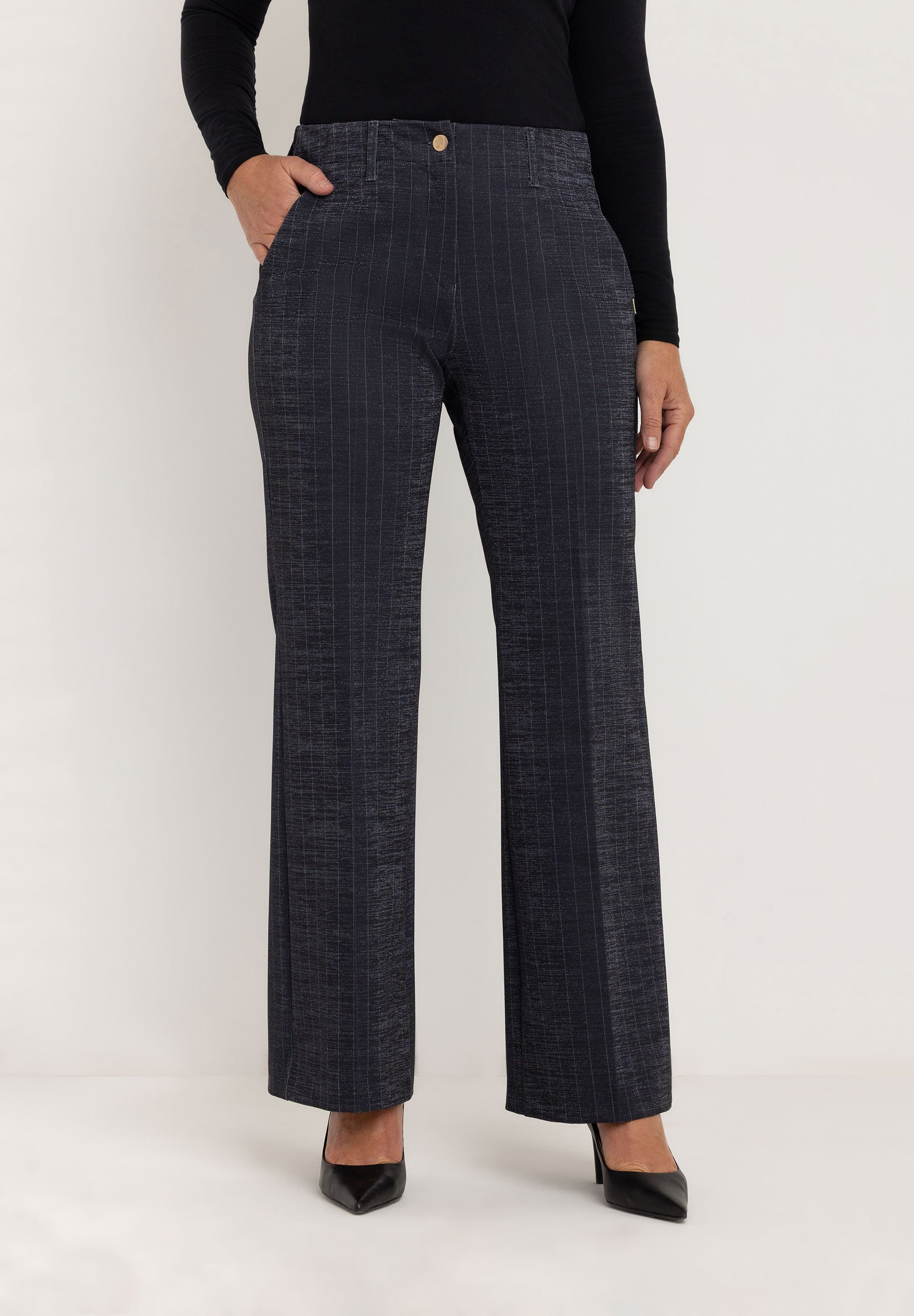 Jessie Wide Flared Pants | Dark Grey Stripe