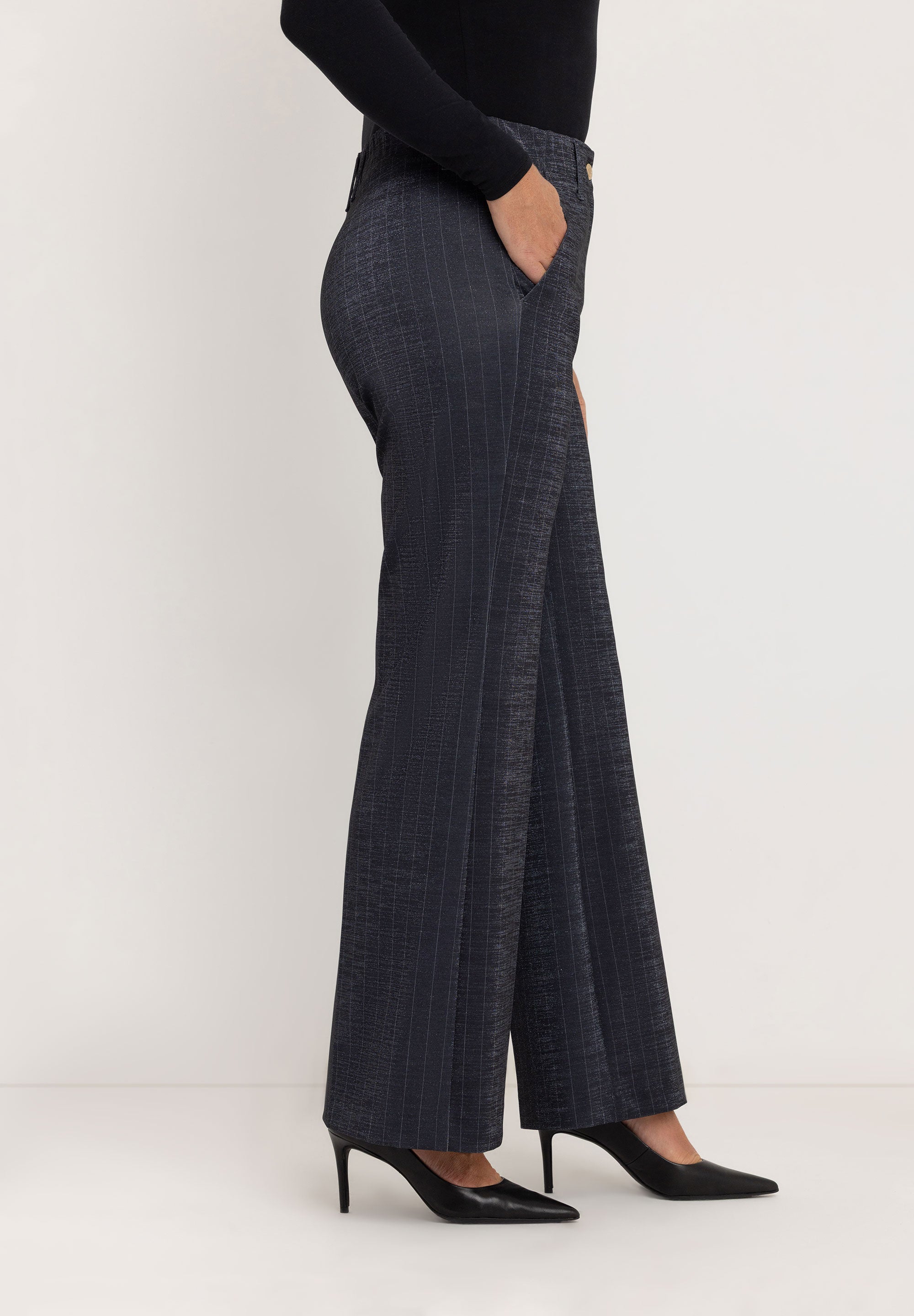 Jessie Wide Flared Pants | Dark Grey Stripe
