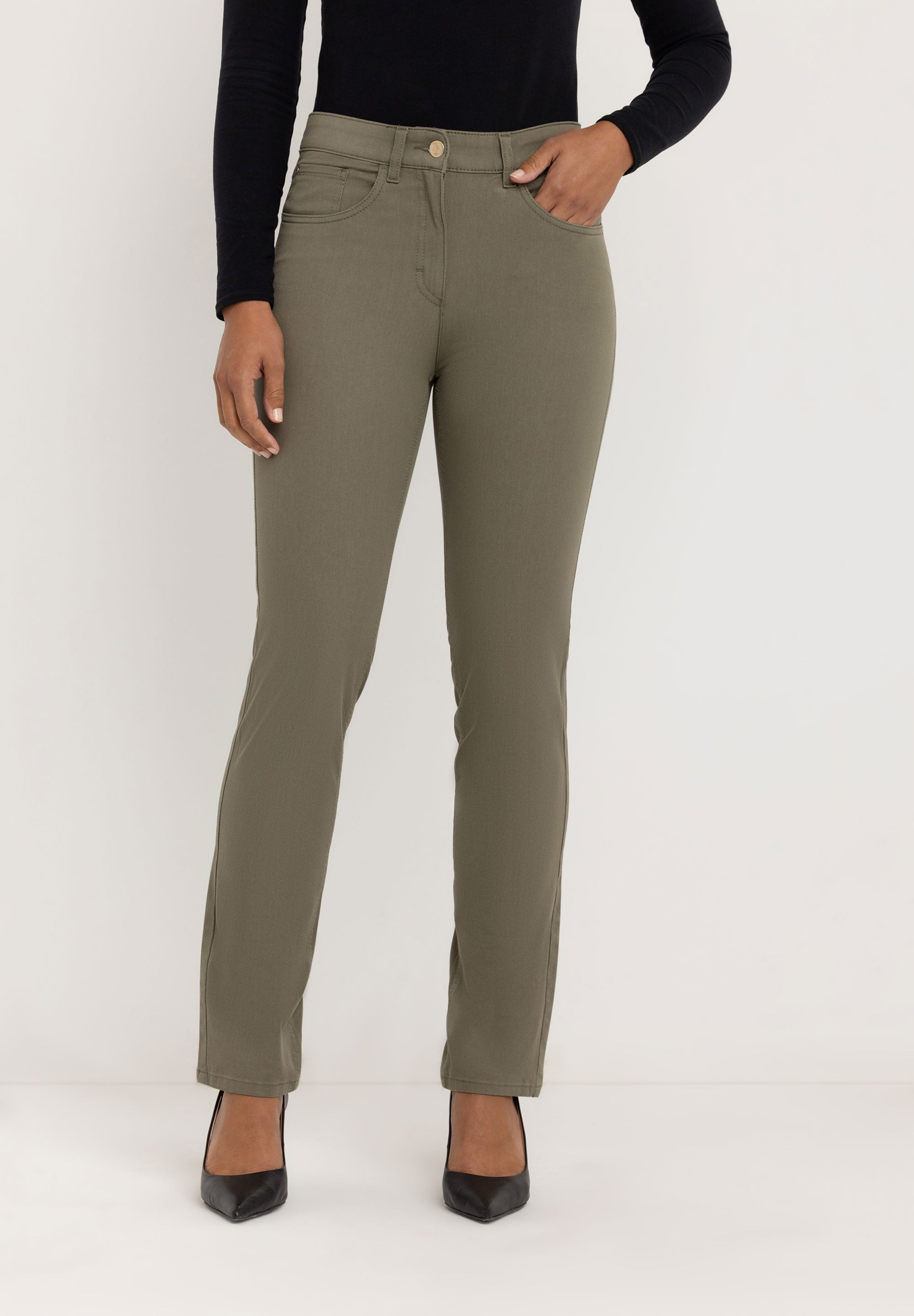 Kora Coloured Straight Pants | Mud Green