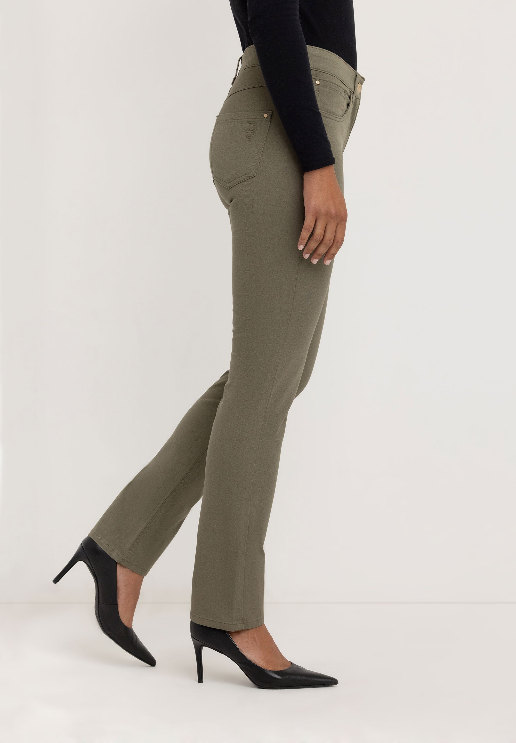 Kora Coloured Straight Pants | Mud Green
