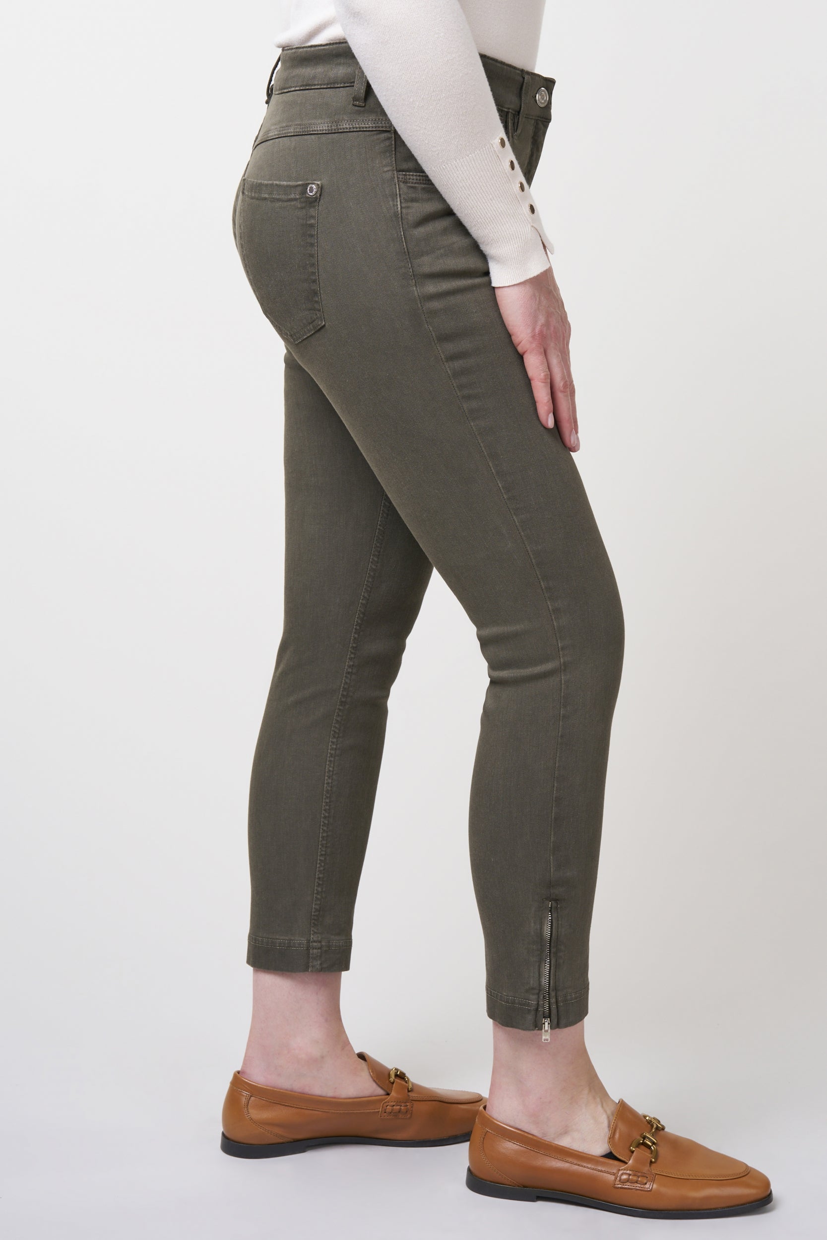 Twigie Coloured Shape-On Straight Jeans Short | Olive Pants ZRS