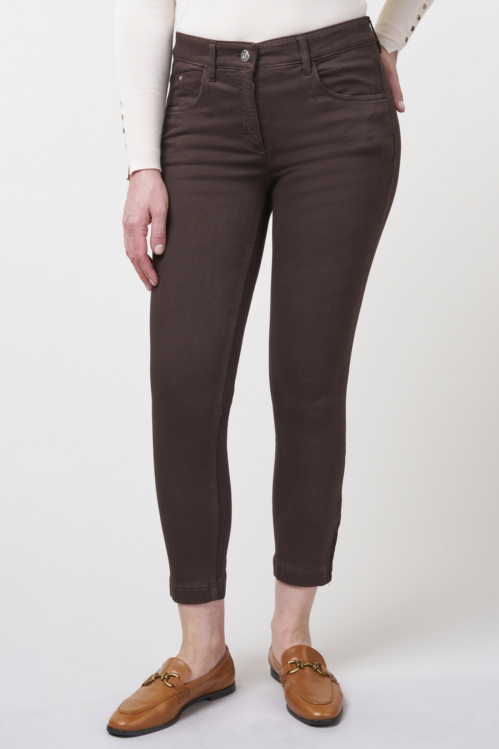 Twigie Coloured Shape-On Straight Jeans Short | Chocolate Pants ZRS